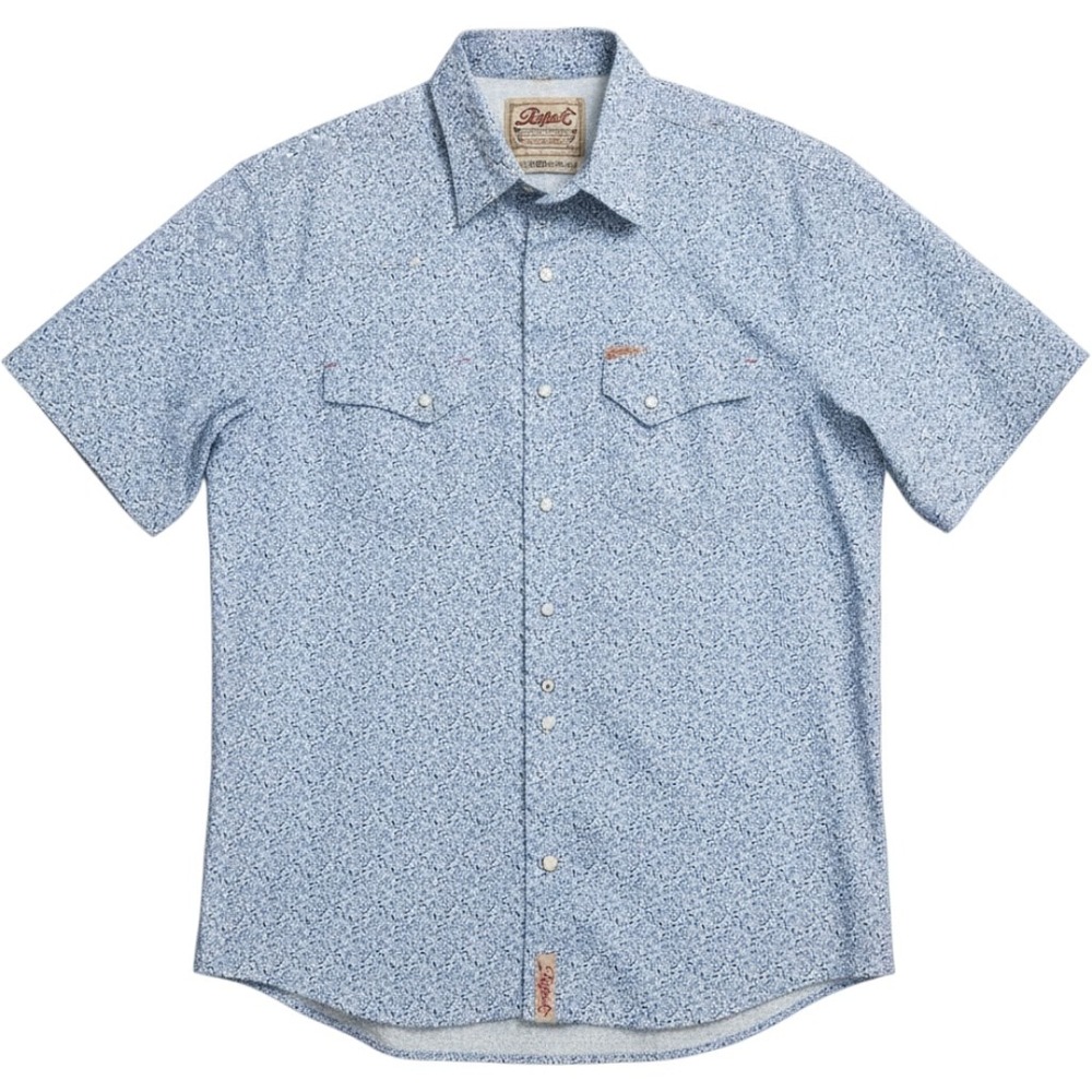 Rafter C Shirt Mens Large Blue Paisley Cowboy Collection ProFlex45 Pearl Snap SS